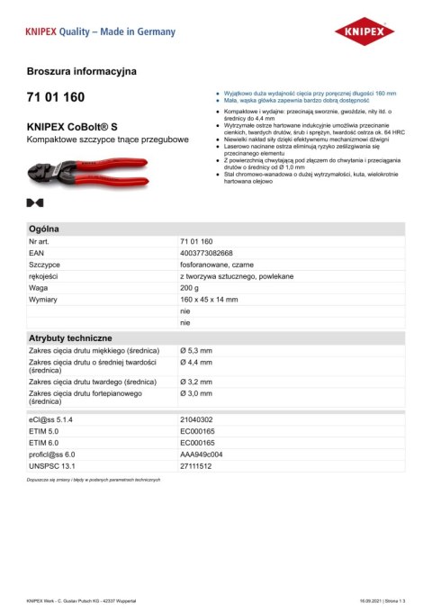 SZCZYPCE TNĄCE PRZEGUBOWE COBOLT 160MM SZCZYPCE TNĄCE PRZEGUBOWE COBOLT 160MM