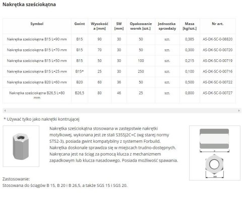 NAKRĘTKA SZEŚCIOKĄTNA SPAWALNA B15 L=70MM NAKRĘTKA SZEŚCIOKĄTNA SPAWALNA B15 L=70MM