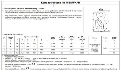 HAK SKRACAJĄCY Z UCHEM GM-HR10 10MM WLL 4T HAK SKRACAJĄCY Z UCHEM GM-HR10 10MM WLL 4T