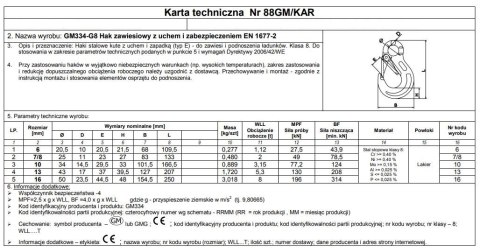 HAK ZAWIESIOWY Z UCHEM I ZABEZPIECZENIEM G8 6MM WLL 1.12T HAK ZAWIESIOWY Z UCHEM I ZABEZPIECZENIEM G8 6MM WLL 1.12T