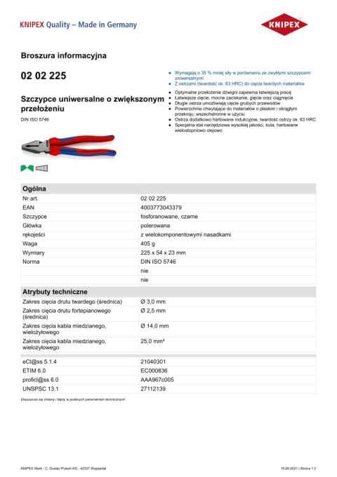 SZCZYPCE UNIWERSALNE 225MM SZCZYPCE UNIWERSALNE 225MM