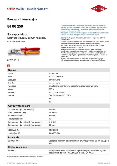 SZCZYPCE-KLUCZ 250MM VDE 1000V SZCZYPCE-KLUCZ 250MM VDE 1000V
