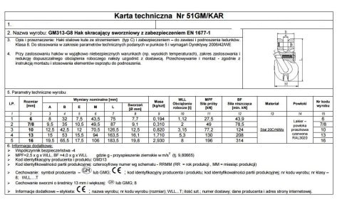HAK SKRACAJĄCY SWORZNIOWY Z ZABEZPIECZENIEM 13MM G8 WLL5.3T HAK SKRACAJĄCY SWORZNIOWY Z ZABEZPIECZENIEM 13MM G8 WLL5.3T