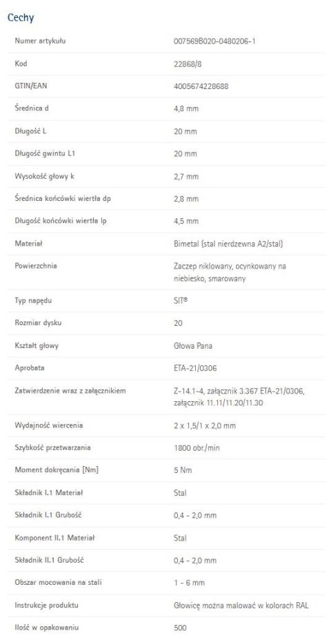 WKRĘT DO OBRÓBKI BLACHARSKIEJ RP-R-LK-X 4.8*20MM A2 WKRĘT DO OBRÓBKI BLACHARSKIEJ RP-R-LK-X 4.8*20MM A2