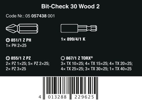 ZESTAW BITÓW BIT-CHECK 30 WOOD 2 SB, 30 CZ. ZESTAW BITÓW BIT-CHECK 30 WOOD 2 SB, 30 CZ.