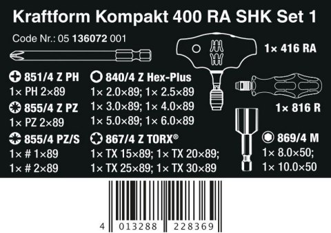ZESTAW KRAFTFORM KOMPAKT 400 RA SHK SET 1, 19 CZĘŚĆ ZESTAW KRAFTFORM KOMPAKT 400 RA SHK SET 1, 19 CZĘŚĆ