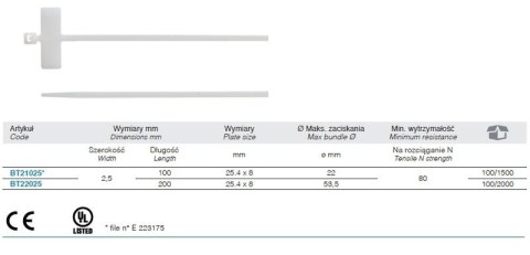 OPASKA KABLOWA Z TABLICZKĄ OPISOWĄ POPRZECZNĄ 200*2.5MM