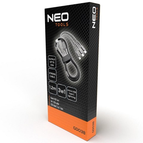 KABEL DO ŁADOWANIA 3W1 1.2M